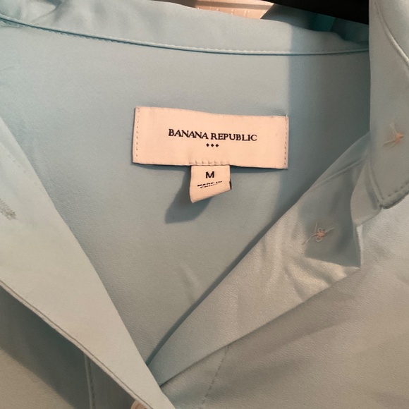 Ladies Banana Republic factory size medium light aqua blue self-tie shirt dress - Picture 2 of 4